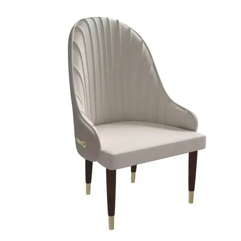 Chaise de salle à manger à dossier haut, dossier ondulé en similicuir, cadre en bois d'hévéa et accents dorés, 150 kg