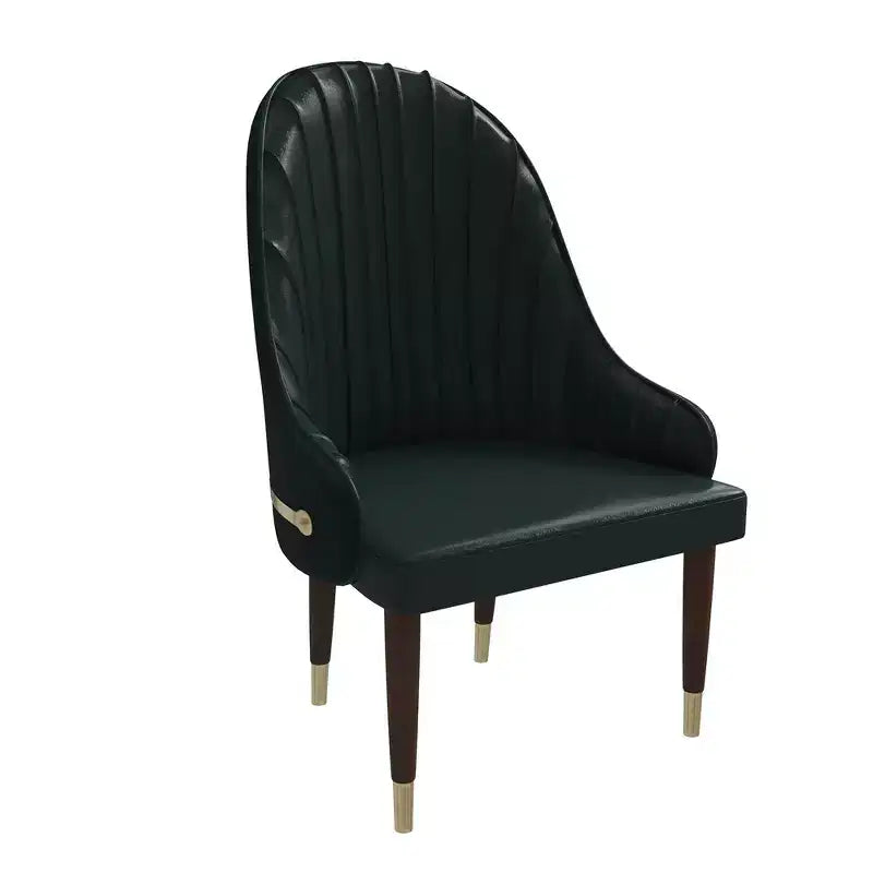 Chaise de salle à manger à dossier haut, dossier ondulé en similicuir, cadre en bois d'hévéa et accents dorés, 150 kg