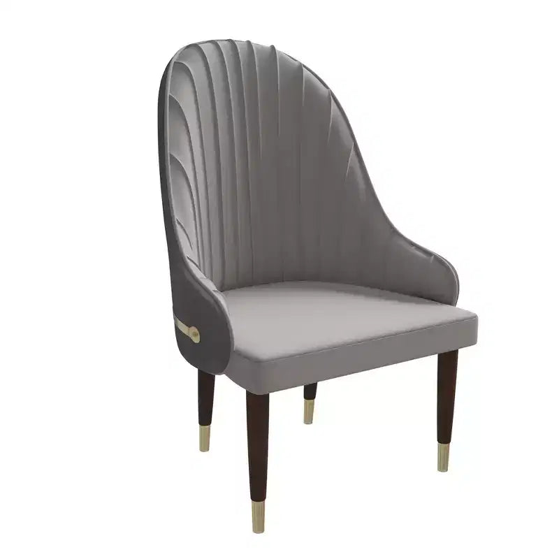 Chaise de salle à manger à dossier haut, dossier ondulé en similicuir, cadre en bois d'hévéa et accents dorés, 150 kg