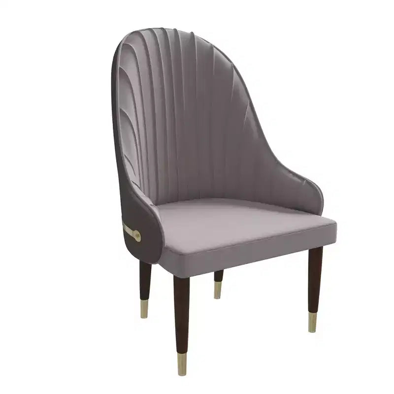 Chaise de salle à manger à dossier haut, dossier ondulé en similicuir, cadre en bois d'hévéa et accents dorés, 150 kg