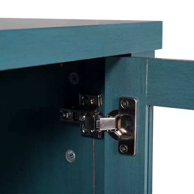 Meuble Buffet avec 2 Tiroirs, Portes en Verre Trempé à Fermeture Amortie et Étagère Ouverte