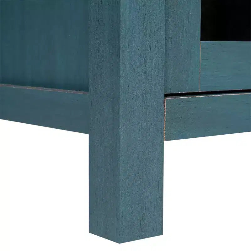 Meuble Buffet avec 2 Tiroirs, Portes en Verre Trempé à Fermeture Amortie et Étagère Ouverte