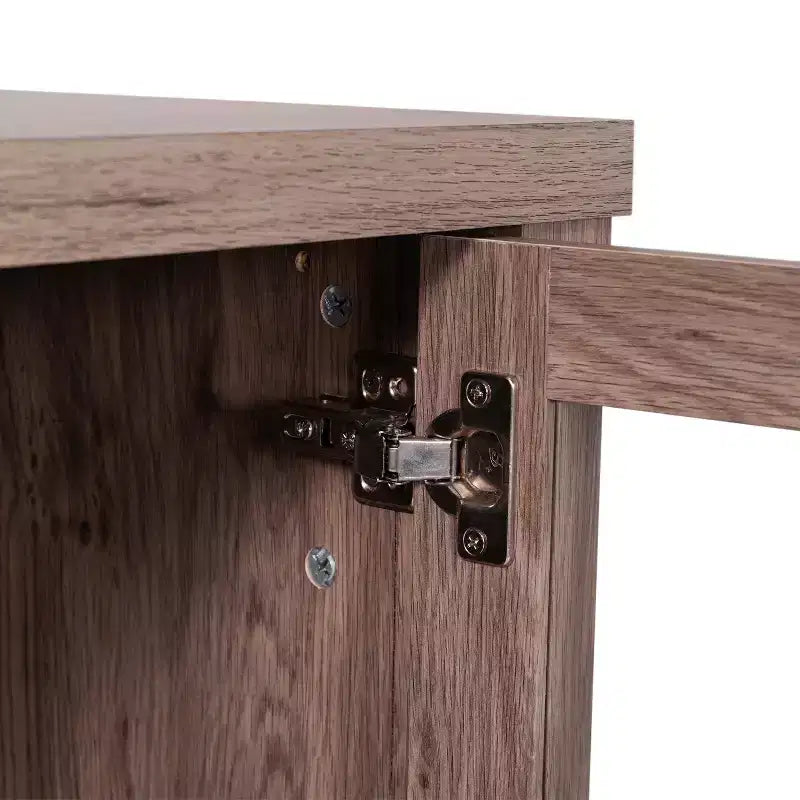 Meuble Buffet avec 2 Tiroirs, Portes en Verre Trempé à Fermeture Amortie et Étagère Ouverte
