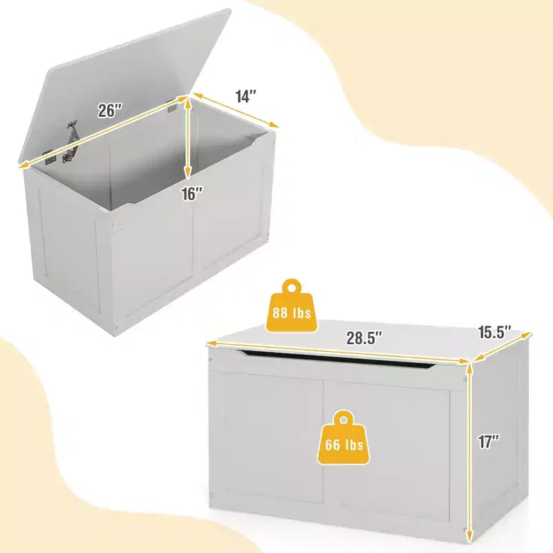 Coffre de rangement pour jouets en bois pour enfants avec couvercle à charnière et charnière de sécurité, 71 x 41 x 43 cm, gris