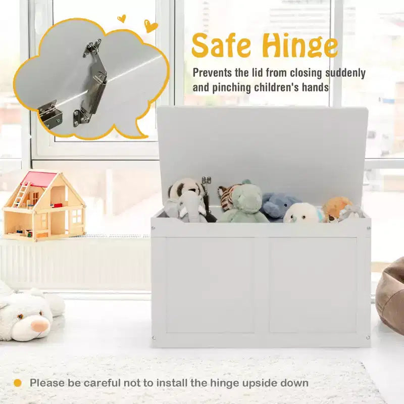 Coffre de rangement pour jouets en bois pour enfants avec couvercle à charnière et charnière de sécurité, 71 x 41 x 43 cm, gris
