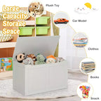 Coffre de rangement pour jouets en bois pour enfants avec couvercle à charnière et charnière de sécurité, 71 x 41 x 43 cm, gris