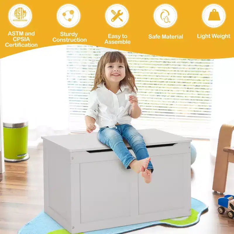 Coffre de rangement pour jouets en bois pour enfants avec couvercle à charnière et charnière de sécurité, 71 x 41 x 43 cm, gris