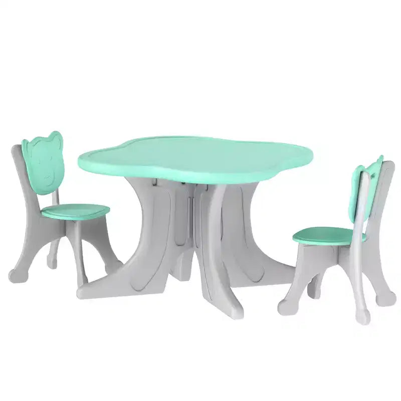 Ensemble table et 2 chaises pour enfants de 3 à 6 ans, bleu clair, dossier en forme d'ours
