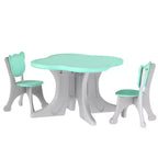 Ensemble table et 2 chaises pour enfants de 3 à 6 ans, bleu clair, dossier en forme d'ours