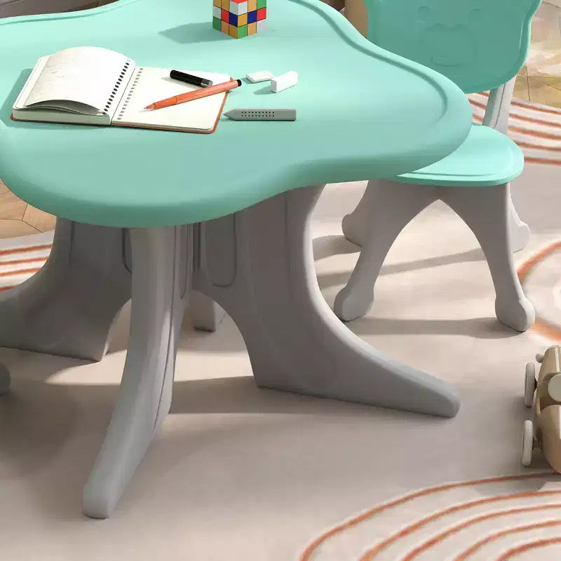 Ensemble table et 2 chaises pour enfants de 3 à 6 ans, bleu clair, dossier en forme d'ours