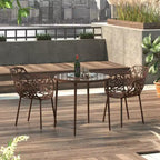 Table de bistrot ronde de 79 cm, plateau en verre trempé, base en aluminium antirouille motif arbre