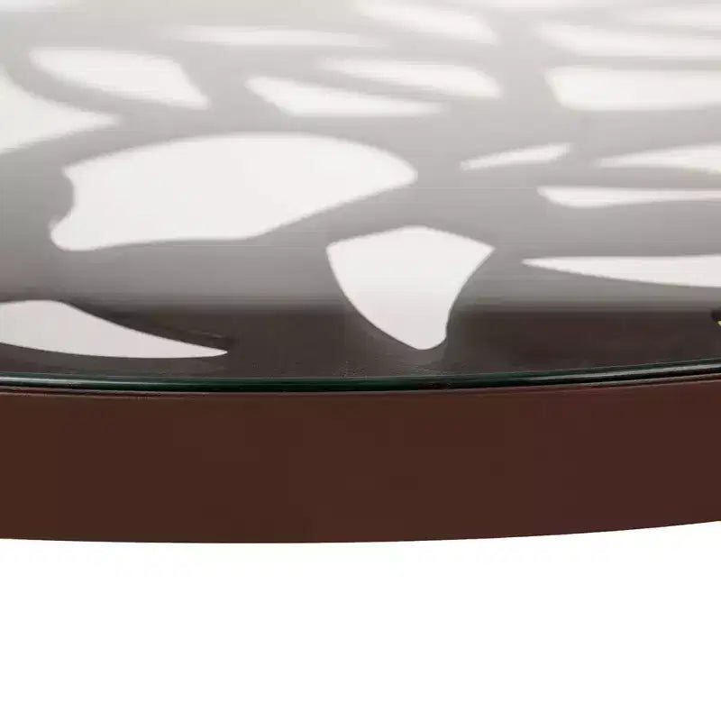Table de bistrot ronde de 79 cm, plateau en verre trempé, base en aluminium antirouille motif arbre