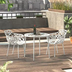 Table de bistrot ronde de 79 cm, plateau en verre trempé, base en aluminium antirouille motif arbre