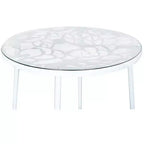 Table de bistrot ronde de 79 cm, plateau en verre trempé, base en aluminium antirouille motif arbre