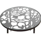 Table de bistrot ronde de 79 cm, plateau en verre trempé, base en aluminium antirouille motif arbre