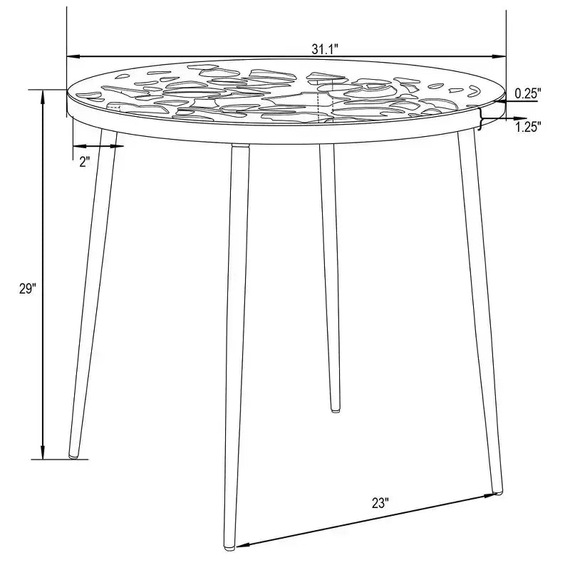 Table de bistrot ronde de 79 cm, plateau en verre trempé, base en aluminium antirouille motif arbre