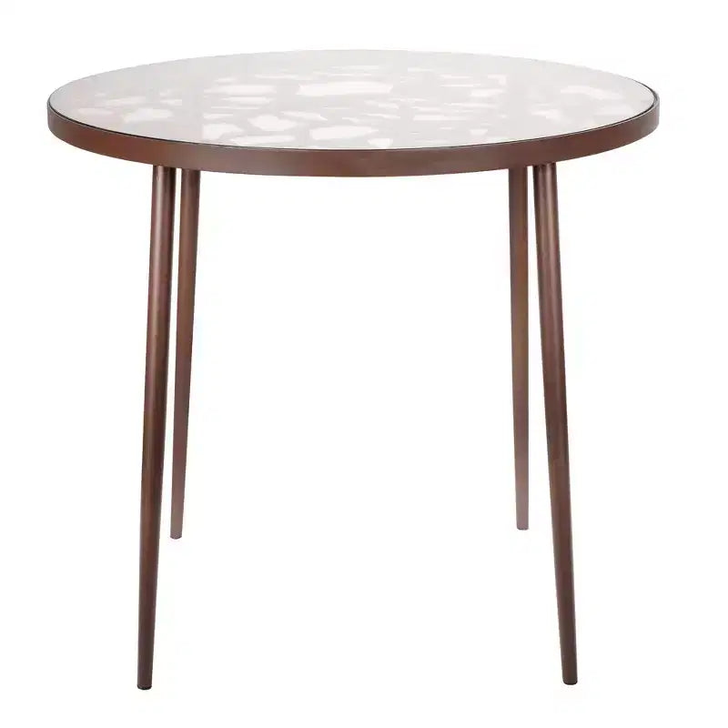 Table de bistrot ronde de 79 cm, plateau en verre trempé, base en aluminium antirouille motif arbre