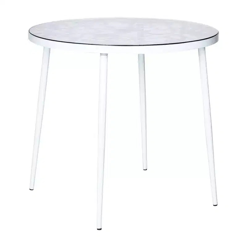Table de bistrot ronde de 79 cm, plateau en verre trempé, base en aluminium antirouille motif arbre