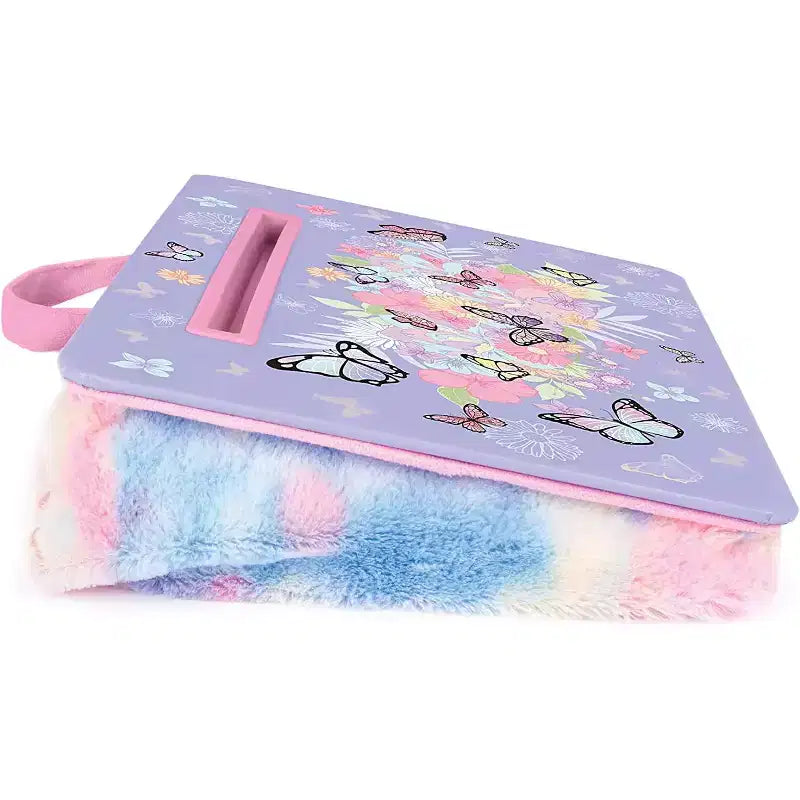 Pupitre pour enfant papillon avec coussin, fente pour appareils multimédia et poignée, couleur pastel violette, 6 ans et plus