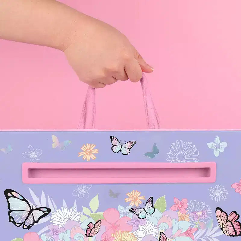 Pupitre pour enfant papillon avec coussin, fente pour appareils multimédia et poignée, couleur pastel violette, 6 ans et plus