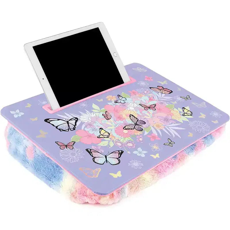 Pupitre pour enfant papillon avec coussin, fente pour appareils multimédia et poignée, couleur pastel violette, 6 ans et plus