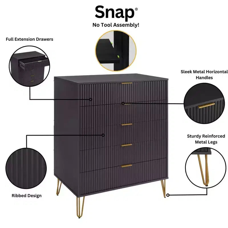 Ensemble de chambre à coucher 3 pièces : commode 5 tiroirs, commode 6 tiroirs et table de nuit avec quincaillerie anti-basculement