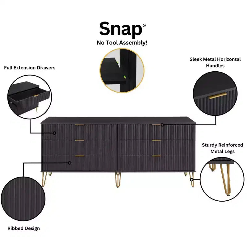 Ensemble de chambre à coucher 3 pièces : commode 5 tiroirs, commode 6 tiroirs et table de nuit avec quincaillerie anti-basculement