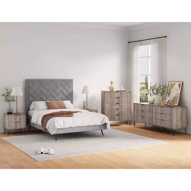 Ensemble de chambre à coucher 3 pièces : commode 5 tiroirs, commode 6 tiroirs et table de nuit avec quincaillerie anti-basculement