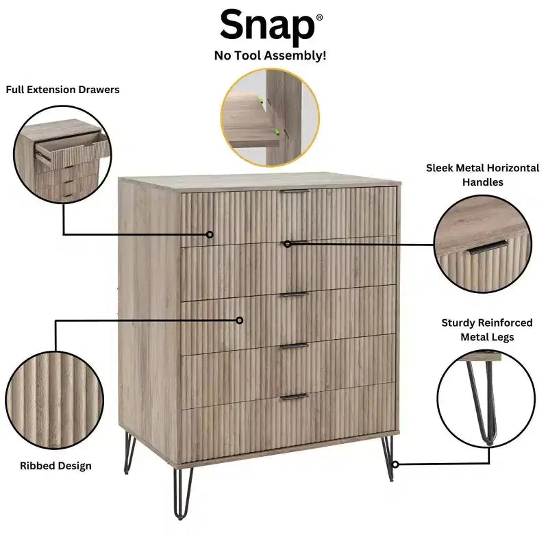 Ensemble de chambre à coucher 3 pièces : commode 5 tiroirs, commode 6 tiroirs et table de nuit avec quincaillerie anti-basculement