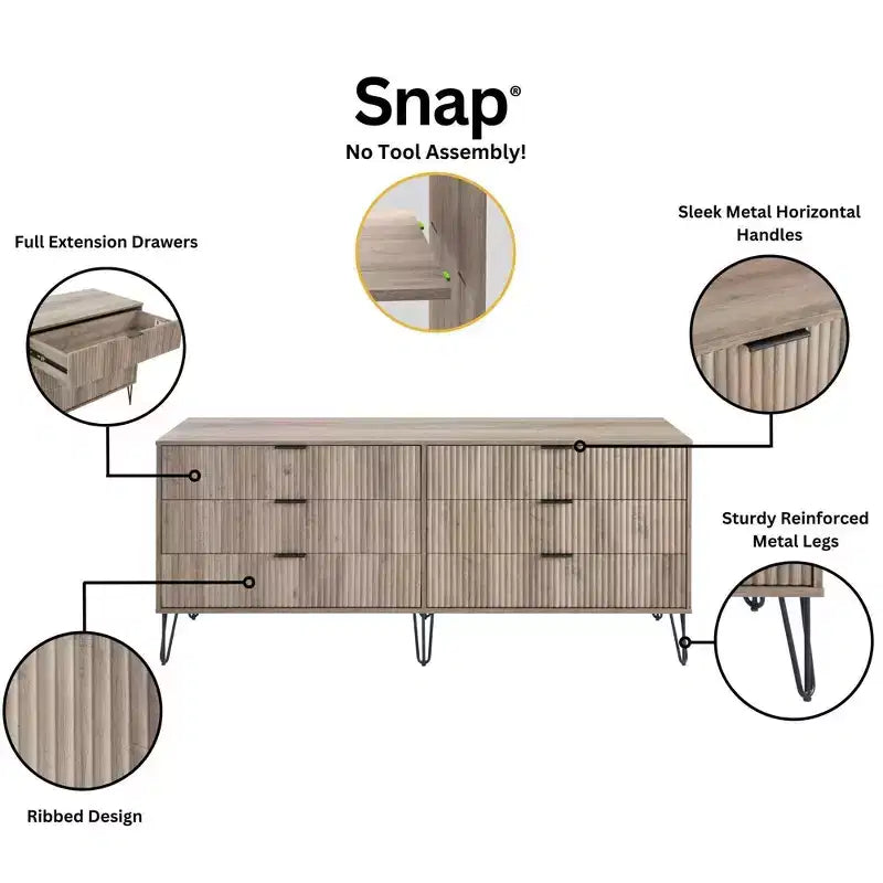 Ensemble de chambre à coucher 3 pièces : commode 5 tiroirs, commode 6 tiroirs et table de nuit avec quincaillerie anti-basculement