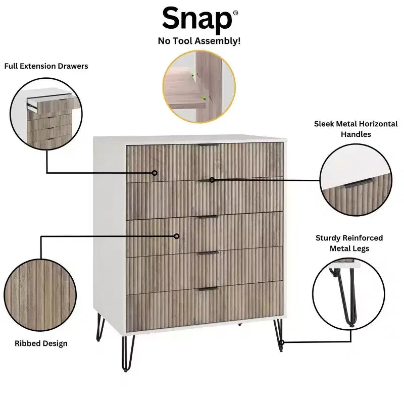 Ensemble de chambre à coucher 3 pièces : commode 5 tiroirs, commode 6 tiroirs et table de nuit avec quincaillerie anti-basculement