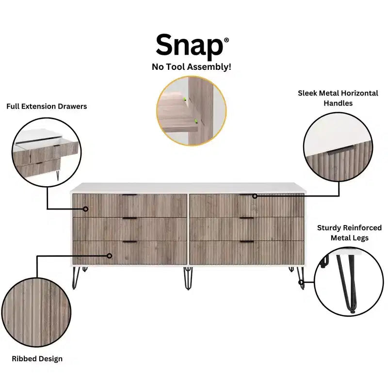 Ensemble de chambre à coucher 3 pièces : commode 5 tiroirs, commode 6 tiroirs et table de nuit avec quincaillerie anti-basculement