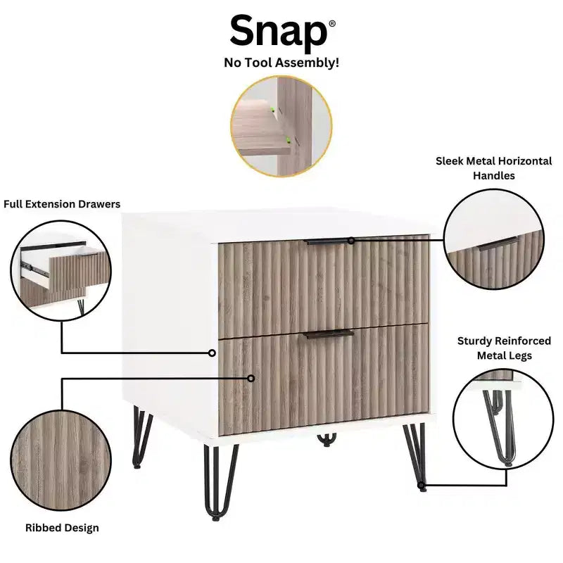 Ensemble de chambre à coucher 3 pièces : commode 5 tiroirs, commode 6 tiroirs et table de nuit avec quincaillerie anti-basculement