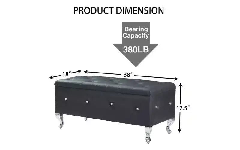 Banc de rangement ottoman capitonné avec boutons en cristal et revêtement en flanelle, 97,8 x 45,7 x 45,7 cm