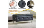 Banc de rangement ottoman capitonné avec boutons en cristal et revêtement en flanelle, 97,8 x 45,7 x 45,7 cm