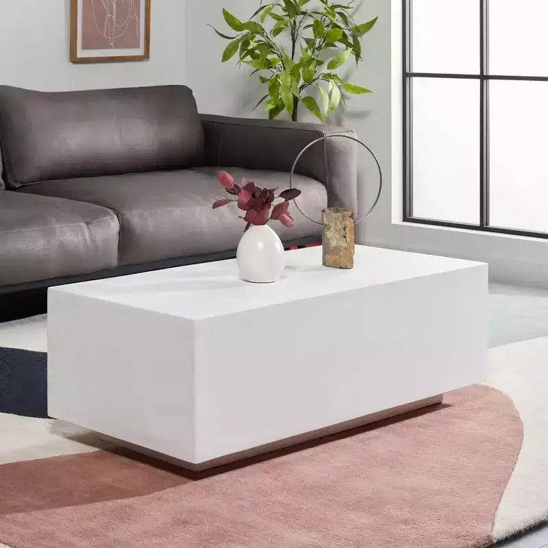 Table basse rectangulaire en faux béton blanc, MDF, aucun assemblage requis, 40"x20"x14"