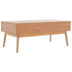 Table basse en bois avec 2 tiroirs et façade en cannage de rotin, pieds fuselés, supporte 68 kg