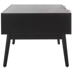 Table basse en bois avec 2 tiroirs et façade en cannage de rotin, pieds fuselés, supporte 68 kg