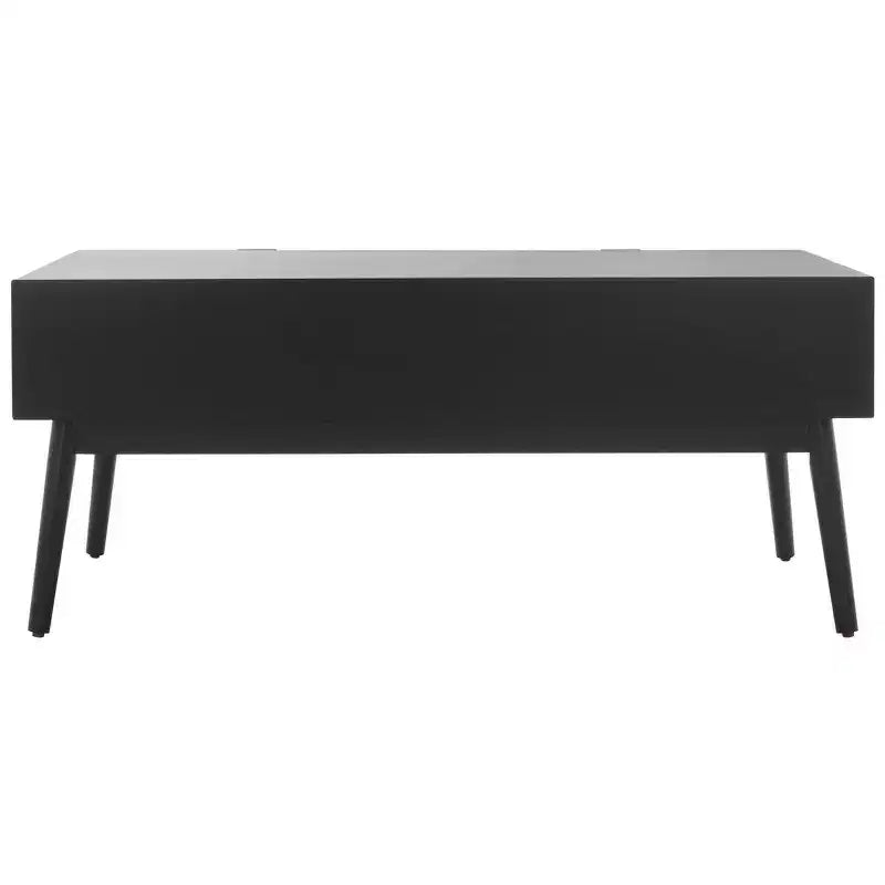 Table basse en bois avec 2 tiroirs et façade en cannage de rotin, pieds fuselés, supporte 68 kg