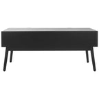 Table basse en bois avec 2 tiroirs et façade en cannage de rotin, pieds fuselés, supporte 68 kg