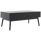 Table basse en bois avec 2 tiroirs et façade en cannage de rotin, pieds fuselés, supporte 68 kg