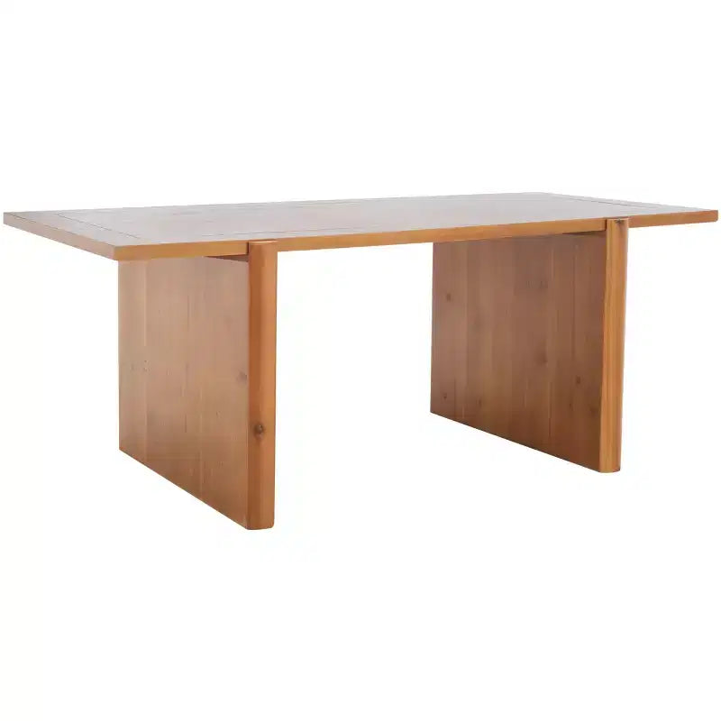Table basse rectangulaire marron rustique, piètement tréteau, plateau en bois de sapin, 119x58x45 cm