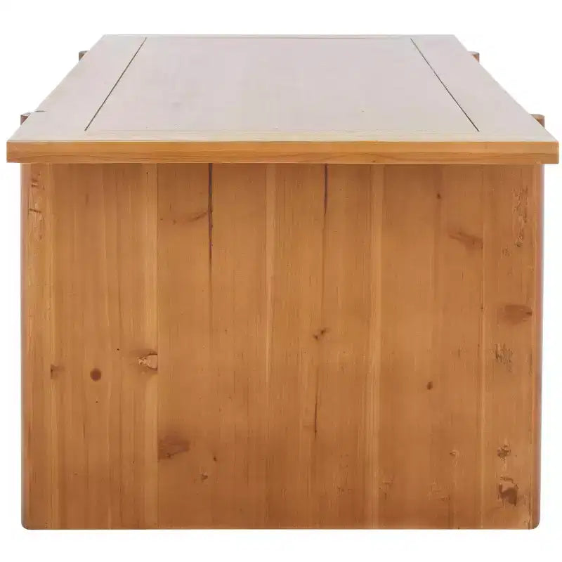 Table basse rectangulaire marron rustique, piètement tréteau, plateau en bois de sapin, 119x58x45 cm