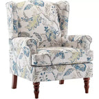 Fauteuil d'appoint rembourré à motif floral bleu, cadre en bois massif, mousse haute densité, 158 kg