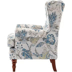 Fauteuil d'appoint rembourré à motif floral bleu, cadre en bois massif, mousse haute densité, 158 kg