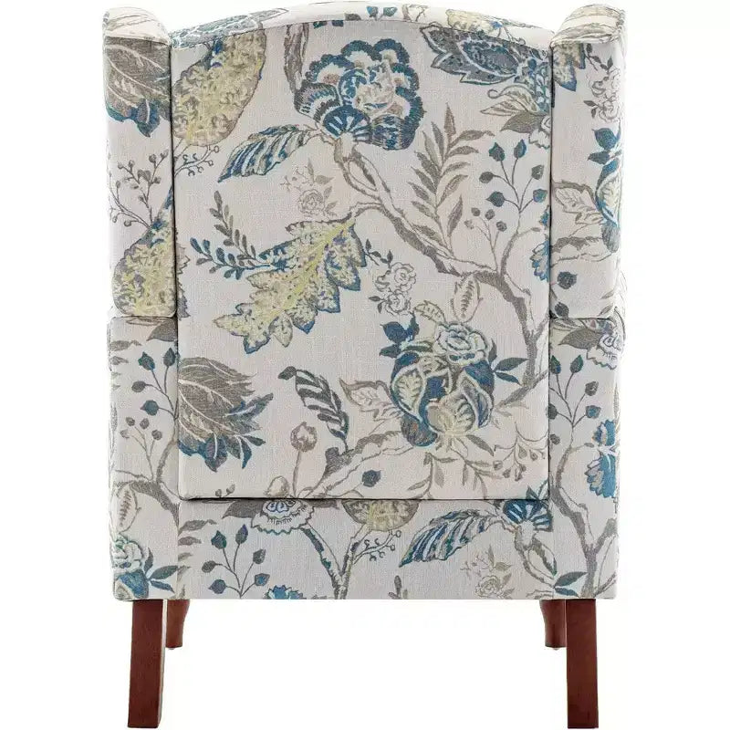 Fauteuil d'appoint rembourré à motif floral bleu, cadre en bois massif, mousse haute densité, 158 kg