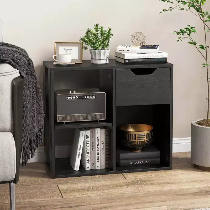 Costway Organiseur de bibliothèque 1/2 PCS 3 cubes avec étagère de rangement à 2 niveaux et tiroir coulissant Noir/Blanc