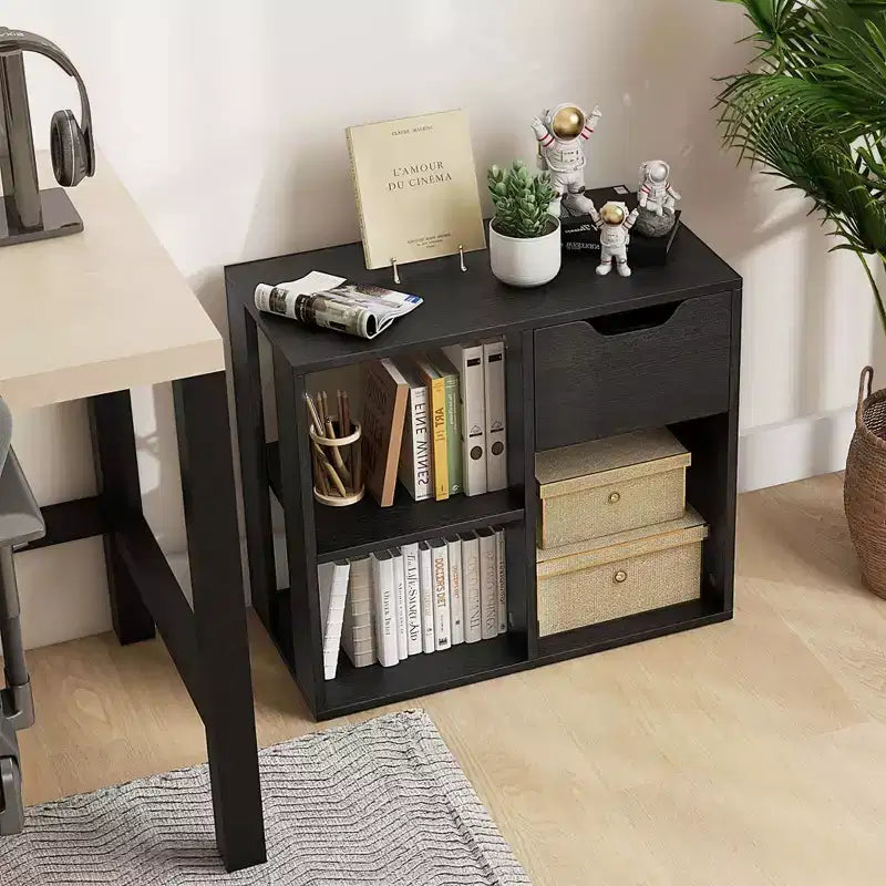 Costway Organiseur de bibliothèque 1/2 PCS 3 cubes avec étagère de rangement à 2 niveaux et tiroir coulissant Noir/Blanc