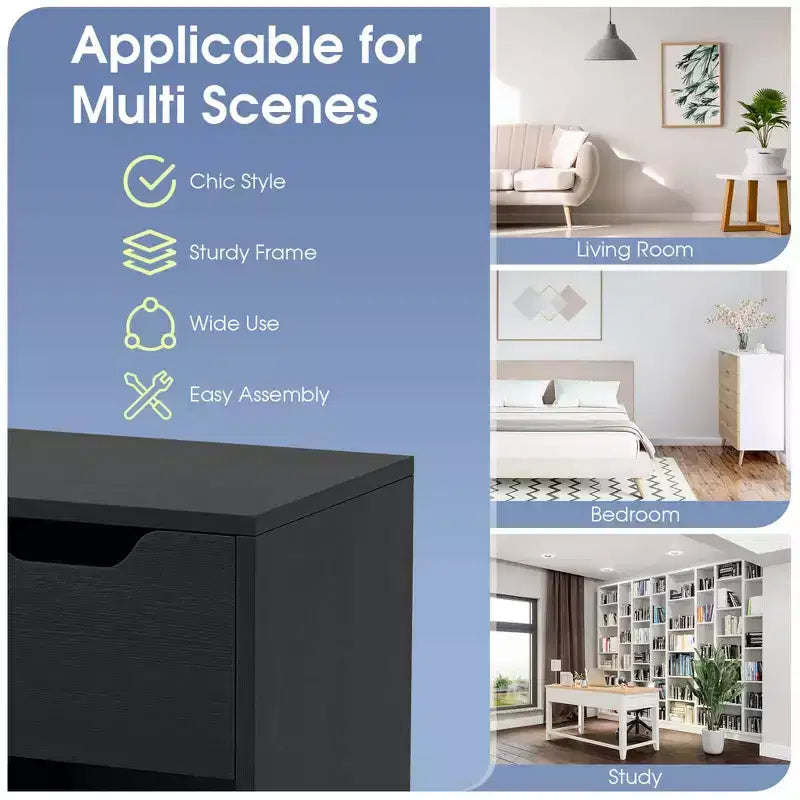 Costway Organiseur de bibliothèque 1/2 PCS 3 cubes avec étagère de rangement à 2 niveaux et tiroir coulissant Noir/Blanc