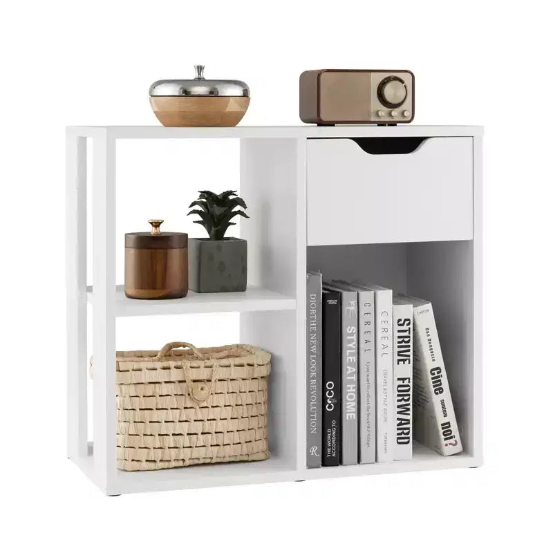 Costway Organiseur de bibliothèque 1/2 PCS 3 cubes avec étagère de rangement à 2 niveaux et tiroir coulissant Noir/Blanc